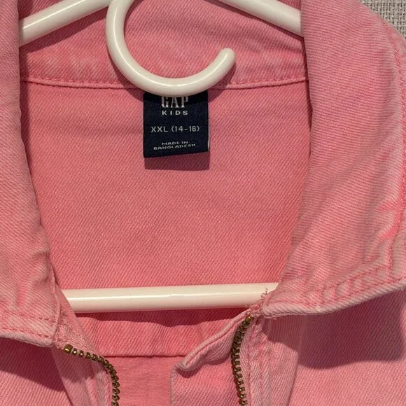 GAP Kids Pink Denim Belted Jumpsuit Romper Size 14 Girl - Picture 9 of 9